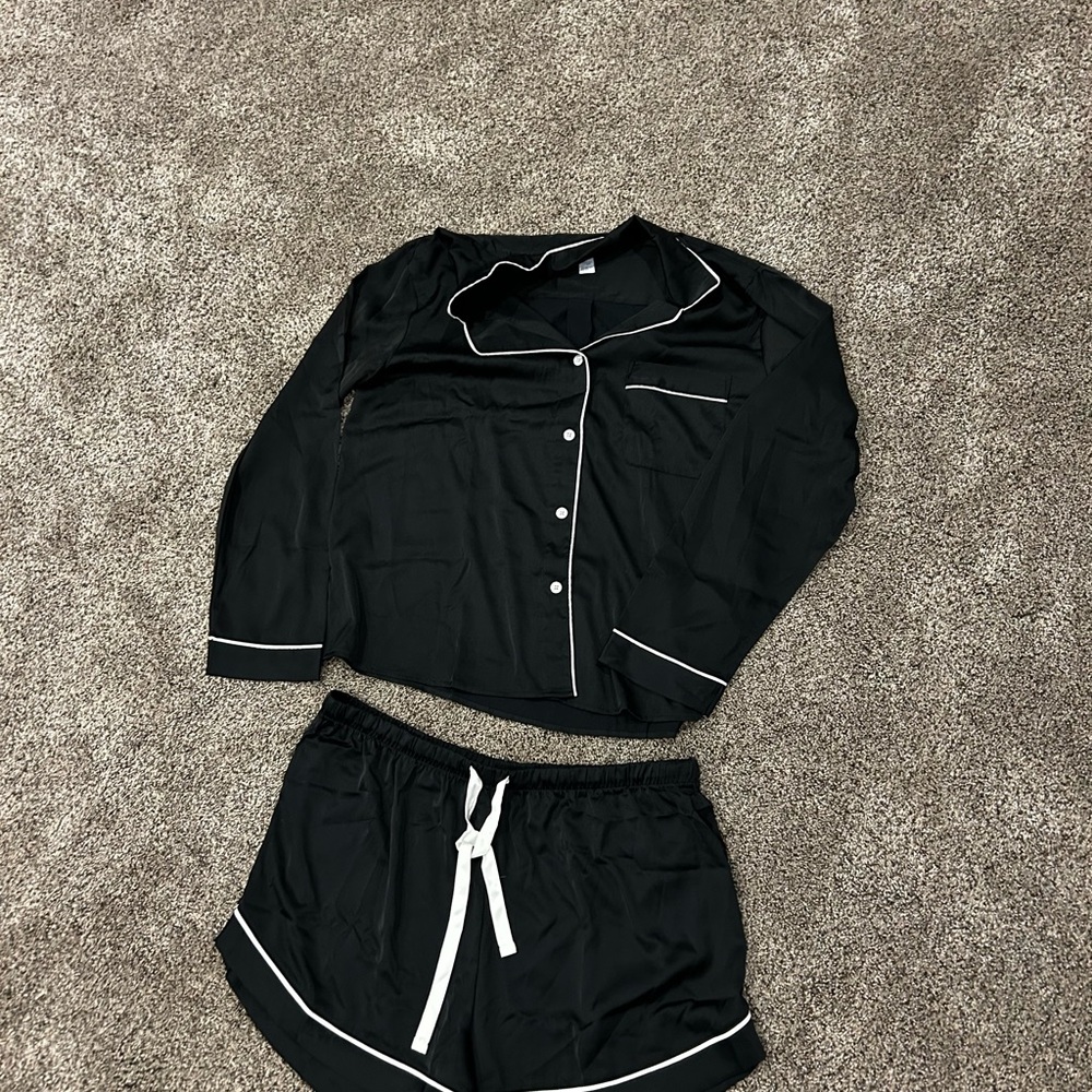 Stars Above Black Pajama Set with White Accents